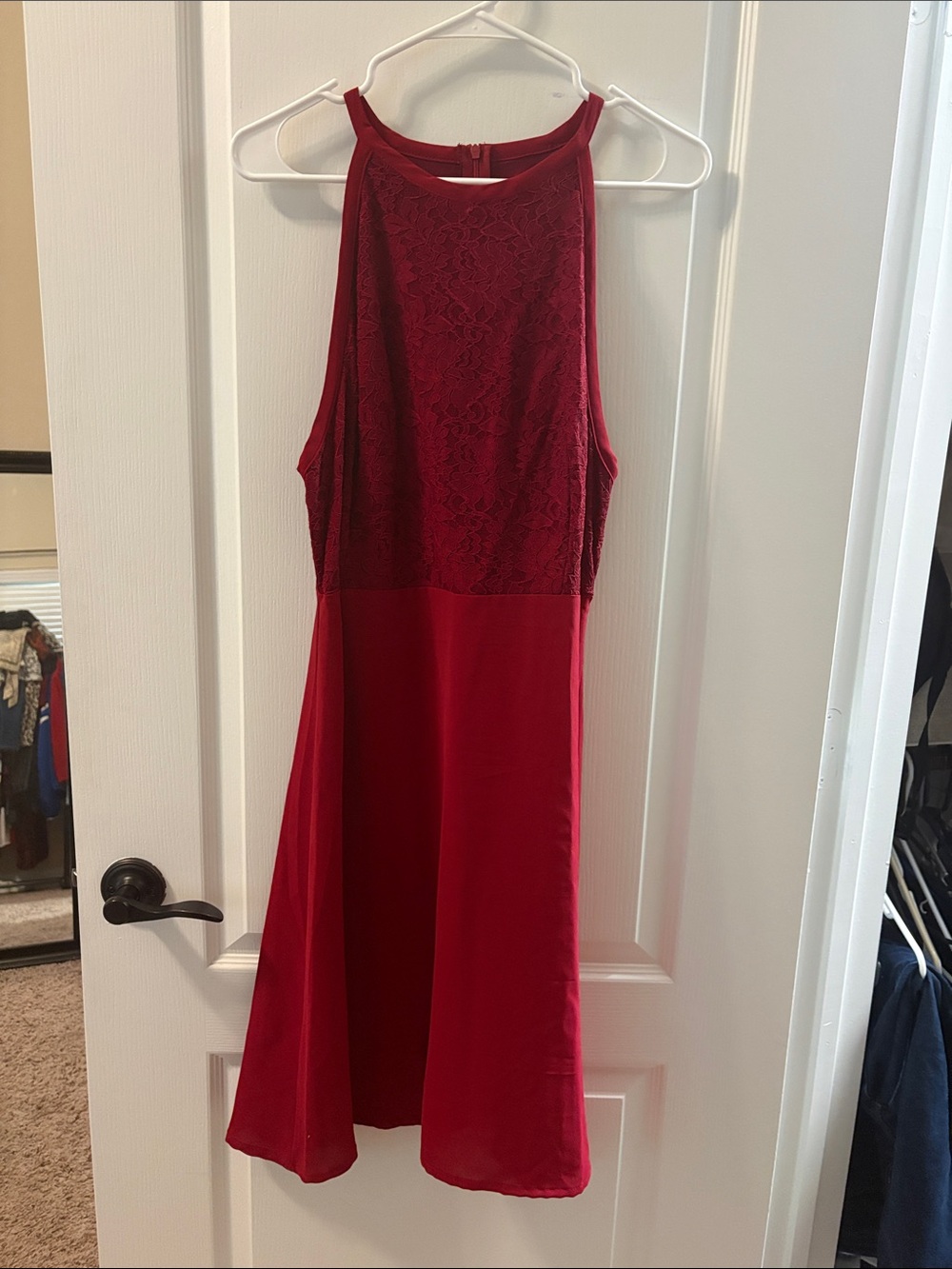 SHEIN Crimson Lace Halter Mini Dress